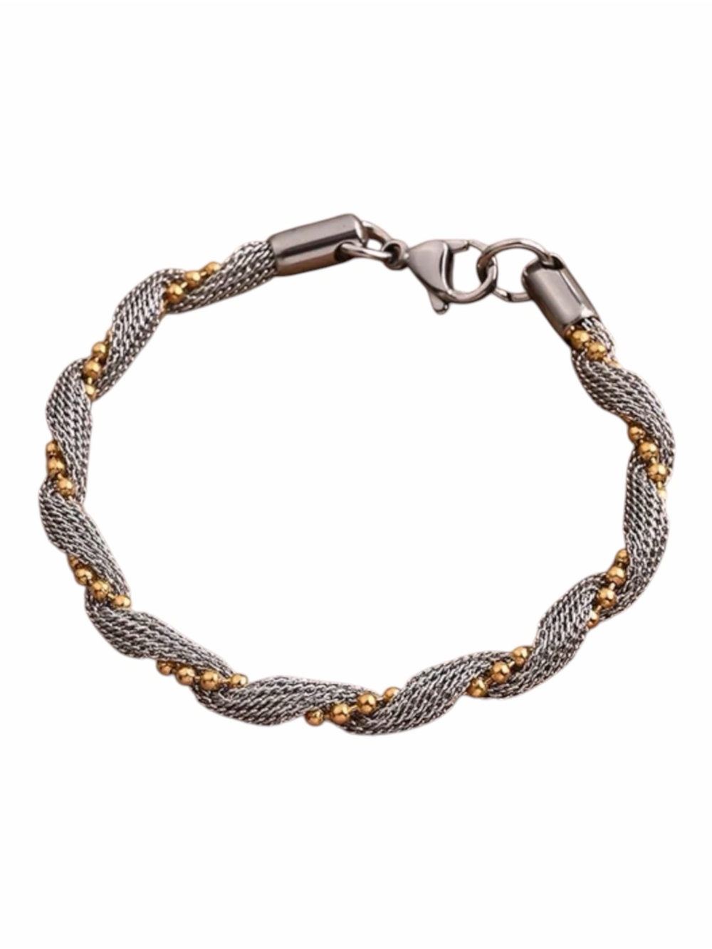 Two Tone Twisted Mesh Bracelet NWT 18KT Gold Plated Ion Coating